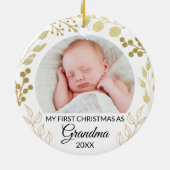 My First Christmas As Grandma Photo Gold Foliage セラミックオーナメント (裏面)