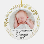 My First Christmas As Grandpa Photo Gold Foliage セラミックオーナメント (裏面)