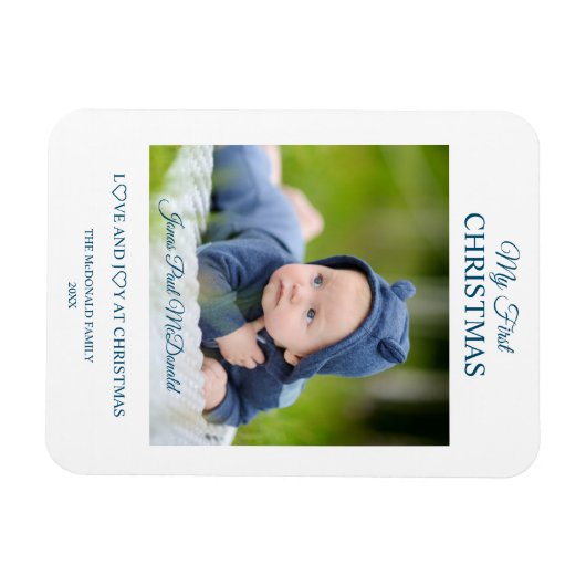My First Christmas Babies Custom Photo Keepsake マグネット (横)