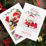 My First Christmas Baby Birth Photo シーズンカード<br><div class="desc">Cute and whimsical multi photo birth announcement holiday card. There is the main photo on the front and 3 more on the reverse side of the card with birth stats on the bottom.</div>