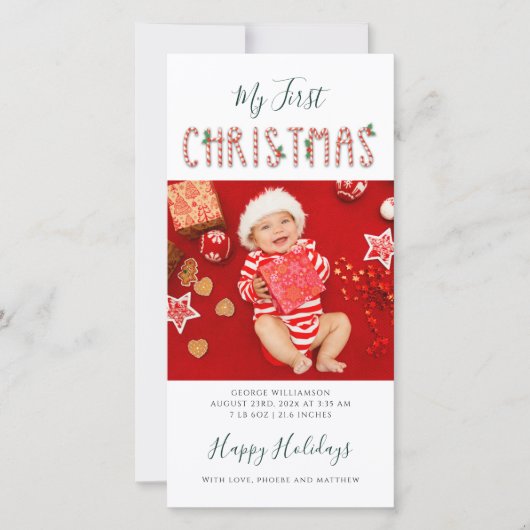 My First Christmas Baby Photo Collage シーズンカード (正面)