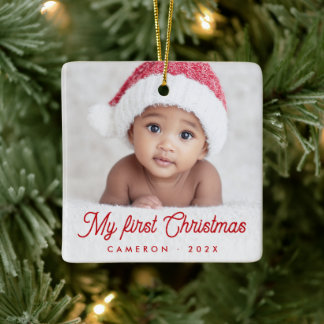 My first Christmas full baby photo name year セラミックオーナメント