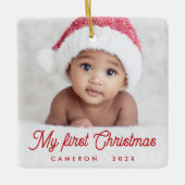 My first Christmas full baby photo name year セラミックオーナメント (正面)