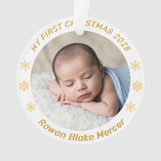 My First Christmas Gold Personalized Baby Photo  オーナメント (正面)