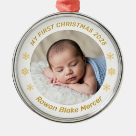 My First Christmas Gold Personalized Baby Photo  メタルオーナメント