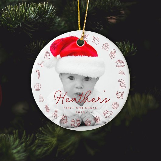 My First Christmas Print Personalized Baby Photo セラミックオーナメント