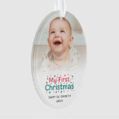 My First Christmas Red and Green Cute Baby Photo オーナメント (正面)