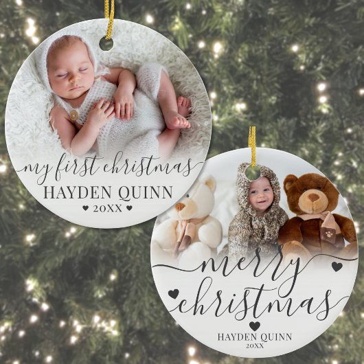 My First Christmas Script New Baby Photo セラミックオーナメント