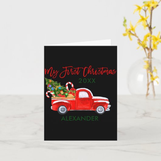 My First Christmas Truck Candy Canes Green Red Bab カード (黄色い花)