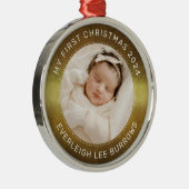 My First Christmas White Personalized Baby Photo  メタルオーナメント (右)
