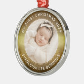 My First Christmas White Personalized Baby Photo  メタルオーナメント (左)