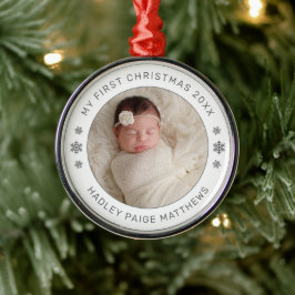 My First Christmas White Personalized Baby Photo メタルオーナメント
