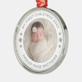 My First Christmas White Personalized Baby Photo メタルオーナメント (左)