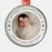My First Christmas White Personalized Baby Photo メタルオーナメント (正面)