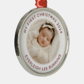 My First Christmas White Personalized Baby Photo  メタルオーナメント (右)