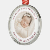 My First Christmas White Personalized Baby Photo  メタルオーナメント (左)