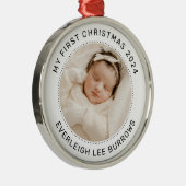 My First Christmas White Personalized Baby Photo  メタルオーナメント (右)
