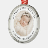 My First Christmas White Personalized Baby Photo  メタルオーナメント (左)
