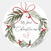 My First Christmas with Christmas Wreath ラウンドシール (正面)