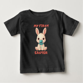 My First Easter – Cute baby bunny with pacifier ベビーTシャツ