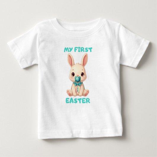My First Easter – Cute baby bunny with pacifier ベビーTシャツ (正面)