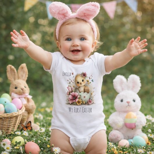 My First Easter Design with Personalized Chick  ベビーボディスーツ