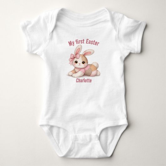 My First Easter Patchwork Bunny Baby T-Shirt ベビーボディスーツ (正面)