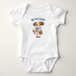 My First Easter Patchwork Dog Baby T-Shirt ベビーボディスーツ