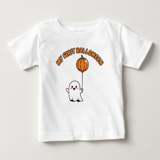 My First Halloween Baby Bodysuit - Cute Ghost  ベビーTシャツ (正面)