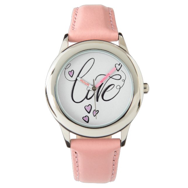 My First Love Watch | Sweet Pink Script Timepiece  腕時計 (正面)
