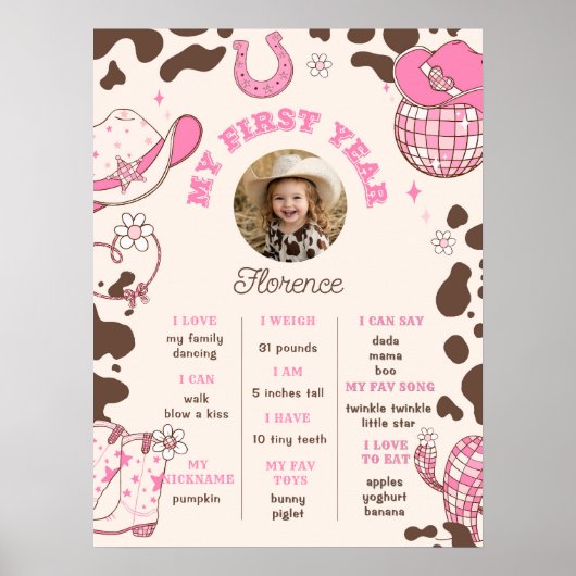 My First Rodeo女性のカーボーイピンクの茶色の写真マイルストーン ポスター (正面)