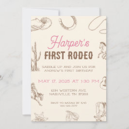 My First Rodeo 1st Birthday Invitation Pink Girl 招待状