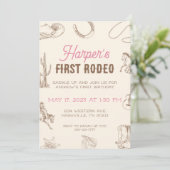 My First Rodeo 1st Birthday Invitation Pink Girl 招待状 (スタンド正面)
