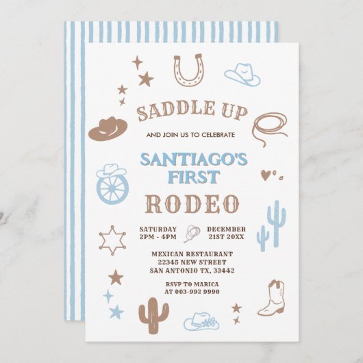 My First Rodeo Cowboy Birthday 招待状 (正面/裏面)