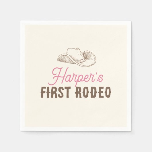My First Rodeo Personalized Pink Cowgirl Birthday スタンダードカクテルナプキン (正面)