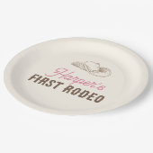 My First Rodeo Personalized Pink Cowgirl Birthday ペーパープレート (アングル)