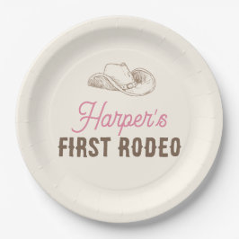 My First Rodeo Personalized Pink Cowgirl Birthday ペーパープレート
