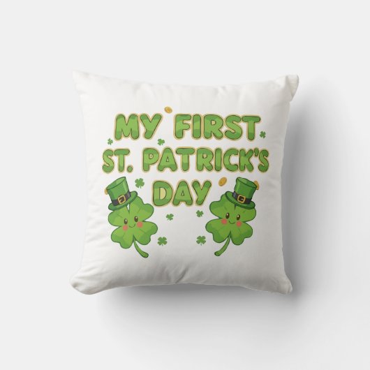 My First St. Patrick's Day | Cute Kawaii Shamrock  クッション (正面)