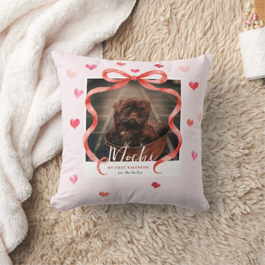 My First Valentine Personalized Pet Photo Pillow クッション (ブランケット)