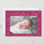 My First Valentine's Dayスクリプト明るい赤紫色写真 シーズンカード (正面)