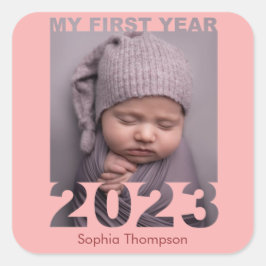 My First Year 2023切り出しモダンベビー写真サンゴ スクエアシール