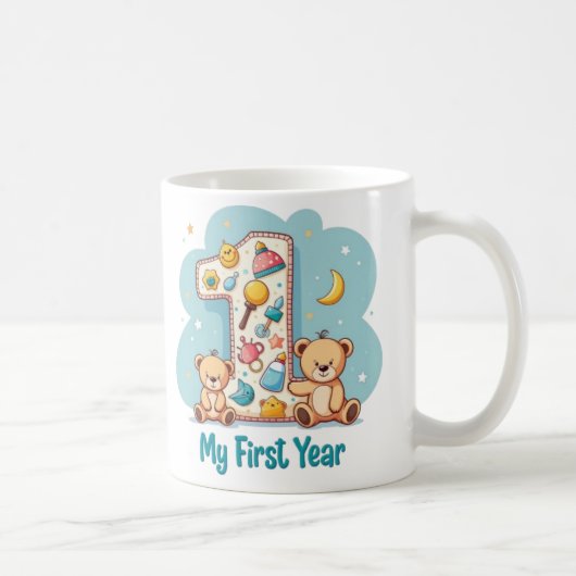 "My First Year  Adorable Baby Milestone Teddy Bear コーヒーマグカップ (右)