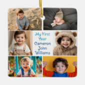 My First Year Baby Boy Photo Collage Cute 2 Sided セラミックオーナメント (正面)