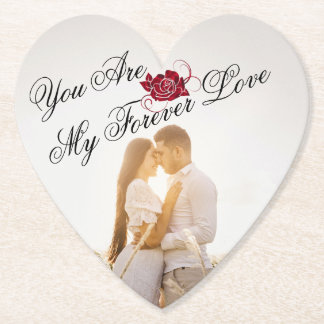 "My Forever Love"赤いローズエレガントハート形 ペーパーコースター