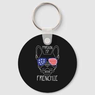 My Frenchie - フレンチブルドッグとアメリカ国旗の楽しいデザイン キーホルダー