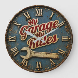 My Garage My Rules Vintage Mechanic Workshop ラージ壁時計