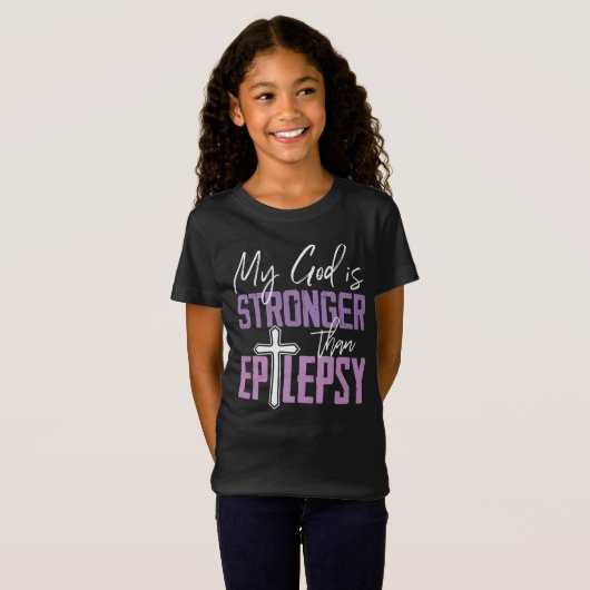My God Is Stronger Than Epilepsy Awareness Ribbon Tシャツ (正面フル)