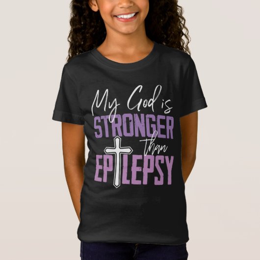 My God Is Stronger Than Epilepsy Awareness Ribbon Tシャツ (正面)