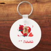 My Golden Retriever Is My Valentine Owner Floral H キーホルダー (正面)