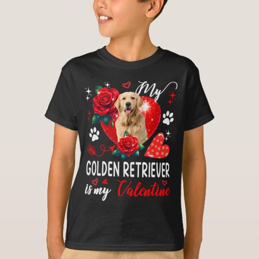 My Golden Retriever Is My Valentine Owner Floral H Tシャツ (正面)